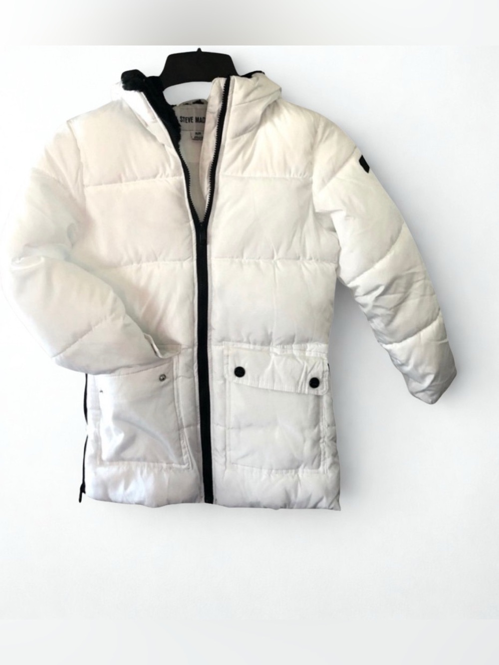 Steve Madden Kids Girls White Hooded Puffer Coat M 10/12 NWT